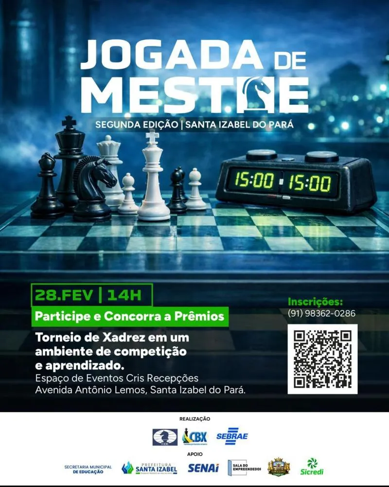 “Jogada de Mestre” chega à 2ª edição e promete movimentar enxadristas em Santa Izabel do Pará